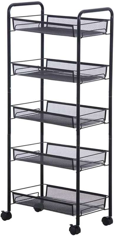 5-layer Portable Rolling Storage Rack on Wheels - 105cm - BLACK