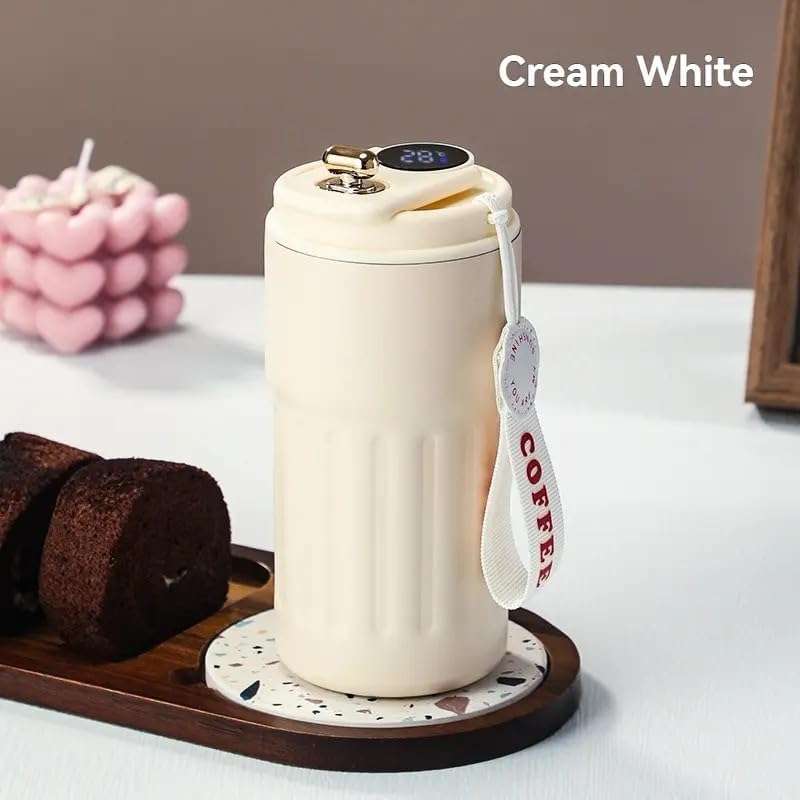 450mL Stainless Steel High Vacuum Coffee Flusk - CREAM WHITE