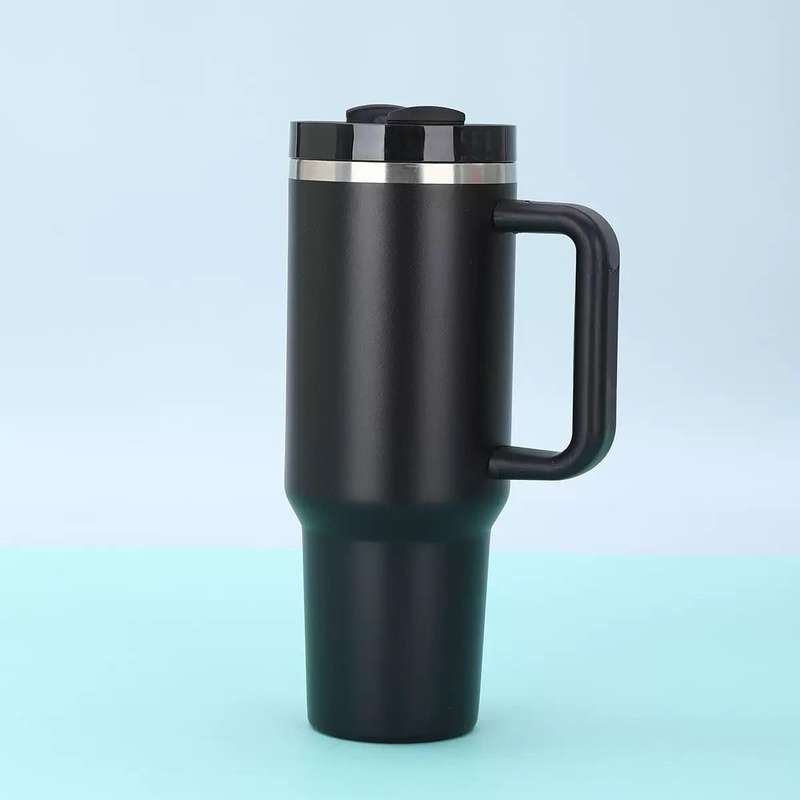 1.2L STAINLESS STEEL TUMBLER CUP WIITH STRAW & SILICONE SEAL (BLACK