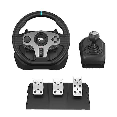 PXN PC Steering Wheel, V9 Universal Usb Car Sim 270/900 Degree Race Steering Wheel with 3-Pedals