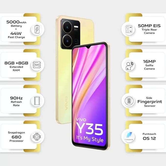 Vivo Y35 - 128GB - 8GB RAM - Dawn Gold