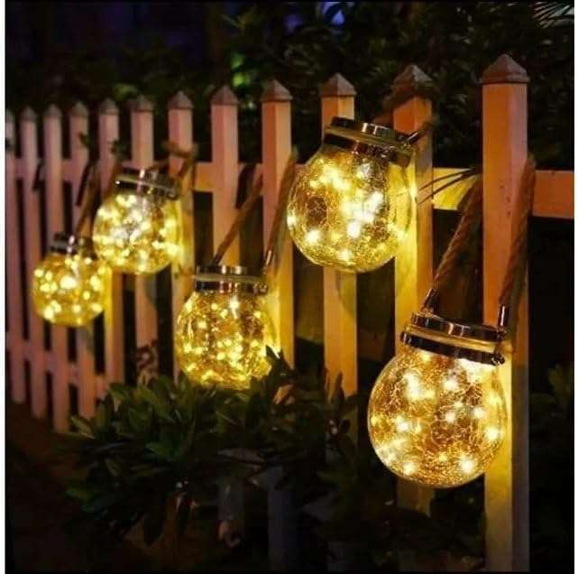 Solar Cracked Glass Hanging Lanterns with Handles  Set of 2