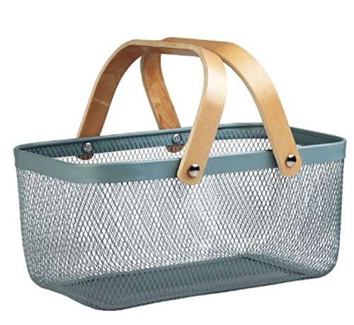 Mesh Storage Basket With Wooden Handle