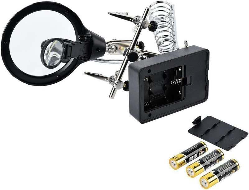 MAGNIFIER WITH AUXILIARY CLIP AND 5 LED LIGHT, AC/DC INTERCHANGEABLE