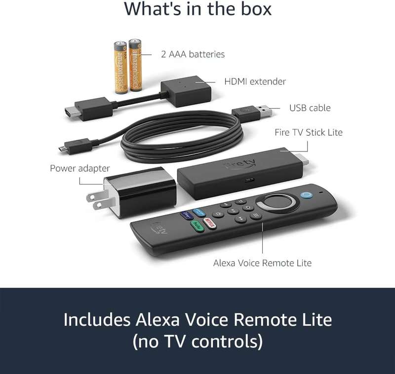 Fire TV Stick Lite with Alexa Voice Remote Lite (no TV controls), HD streaming device