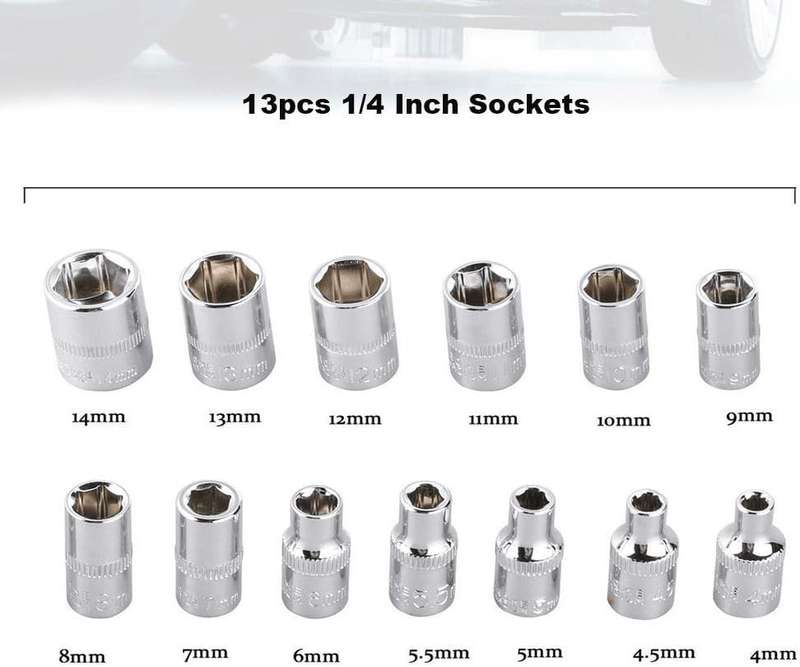 Tools Set 46pcs 1/4-Inch Socket Set Car Vehicle Repair Set