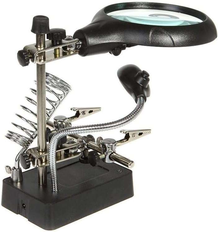 MAGNIFIER WITH AUXILIARY CLIP AND 5 LED LIGHT, AC/DC INTERCHANGEABLE