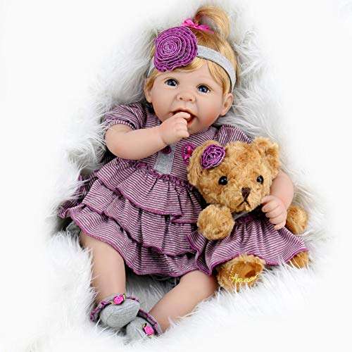 Aori Reborn Baby Doll 22 Inch Handmade Realistic Laughing Baby Doll with Teddy Bear Set for Girls...