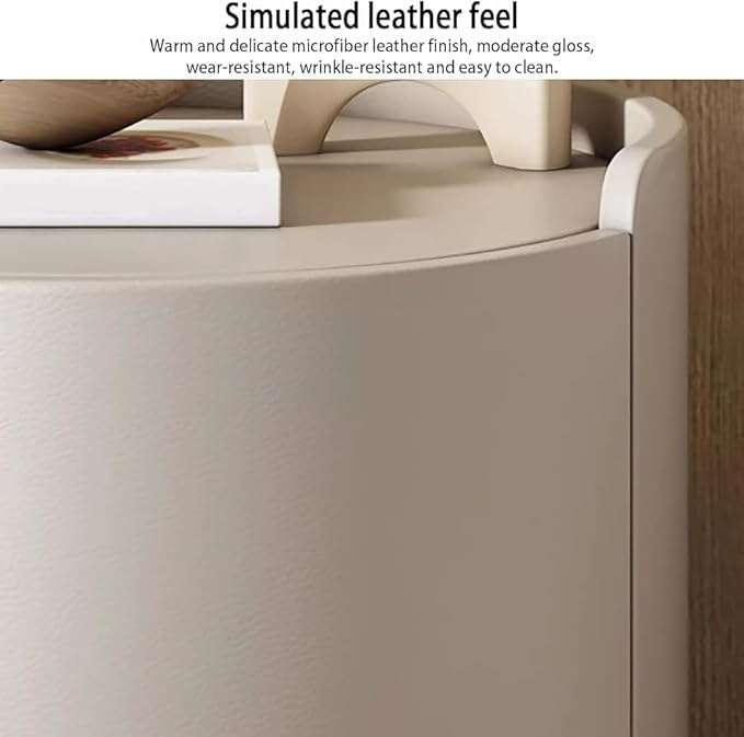Modern Minimalist White Bedside Table Solid Wood Round Nightstand