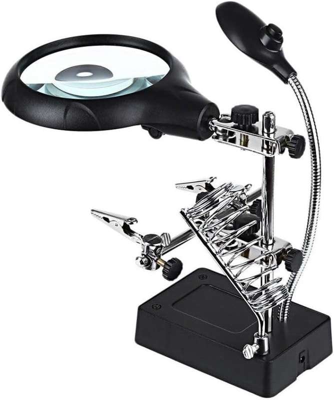 MAGNIFIER WITH AUXILIARY CLIP AND 5 LED LIGHT, AC/DC INTERCHANGEABLE