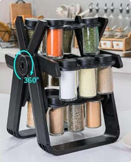 Super-Rackz Spice Rack Rotating Kitchen Spice Organizer for Countertop and Cabinet with 18 Glass Spi
