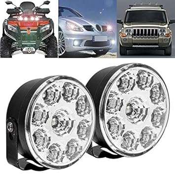 2pcs 9LED Round Car Fog Lamp Driving Daytime Running Lights Head Light White