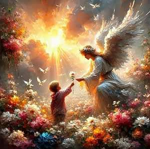 Paint by Number DIY Kit, 45x45cm - Angel & child sunset