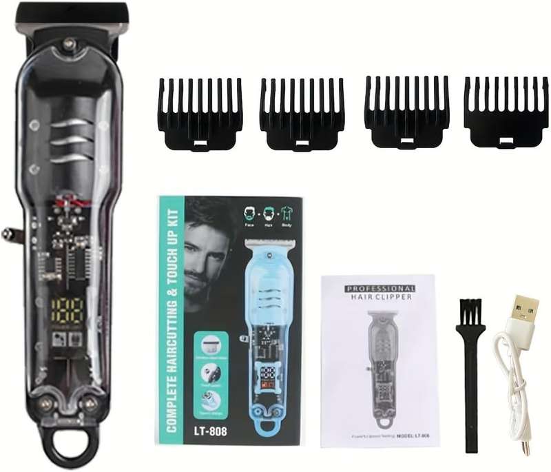 PROFESSIONAL HAIRCUTTING TRIMMER KIT WITH LCD DISPLAY AND TYPE-C CHARGING (BLACK)