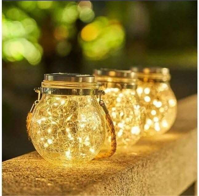 Solar Cracked Glass Hanging Lanterns with Handles  Set of 2
