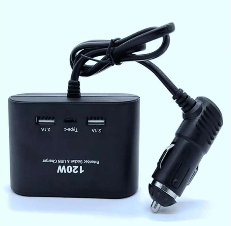 120W 3 SOCKET & USB CAR CHARGER - 1653