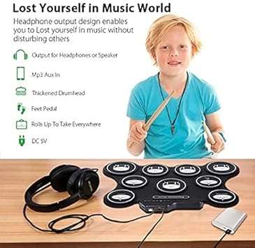 9 Pads Without Speakers Operates Electronic Drums with Aa Batteries & Adapter