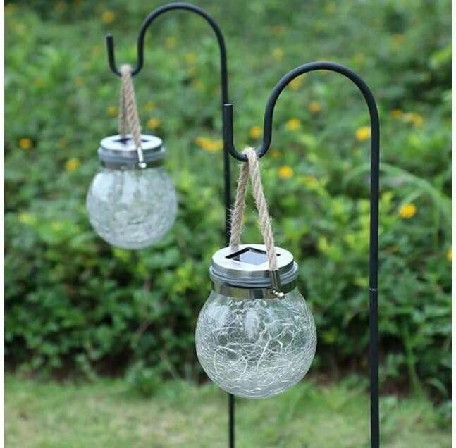 Solar Cracked Glass Hanging Lanterns with Handles  Set of 2