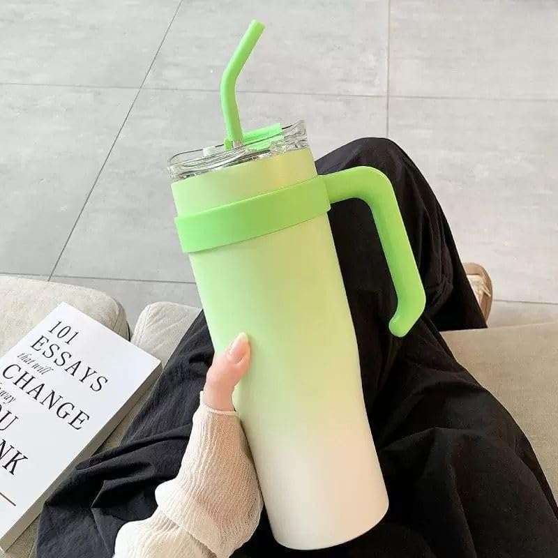1.2L STAINLESS STEEL VACUUM TUMBLER CUP - LIME GREEN & WHITE