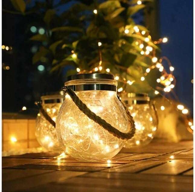 Solar Cracked Glass Hanging Lanterns with Handles  Set of 2
