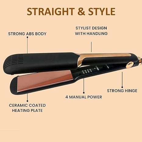 Professional Hair Straightener With Floating Flat Ceramic Plate,Hair Straight&Style,Black