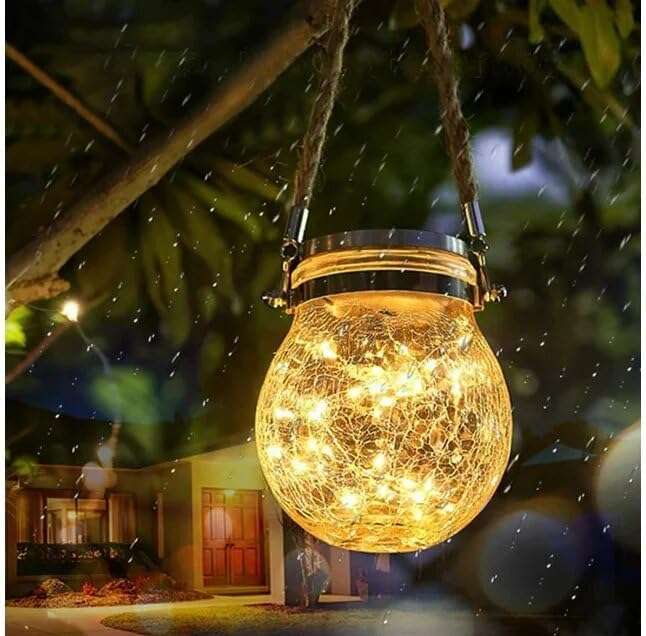 Solar Cracked Glass Hanging Lanterns with Handles  Set of 2