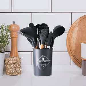 Wooden Handles Kitchen Utensils 12 pcs, Silicone Cooking Utensils Set Dishwasher Safe, up to 446°F