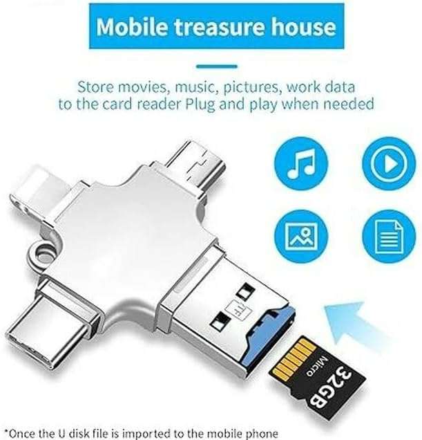 4 in 1 OTG Four Ports : Lightning + Type C + Micro USB + USB Card Reader