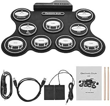 9 Pads Without Speakers Operates Electronic Drums with Aa Batteries & Adapter