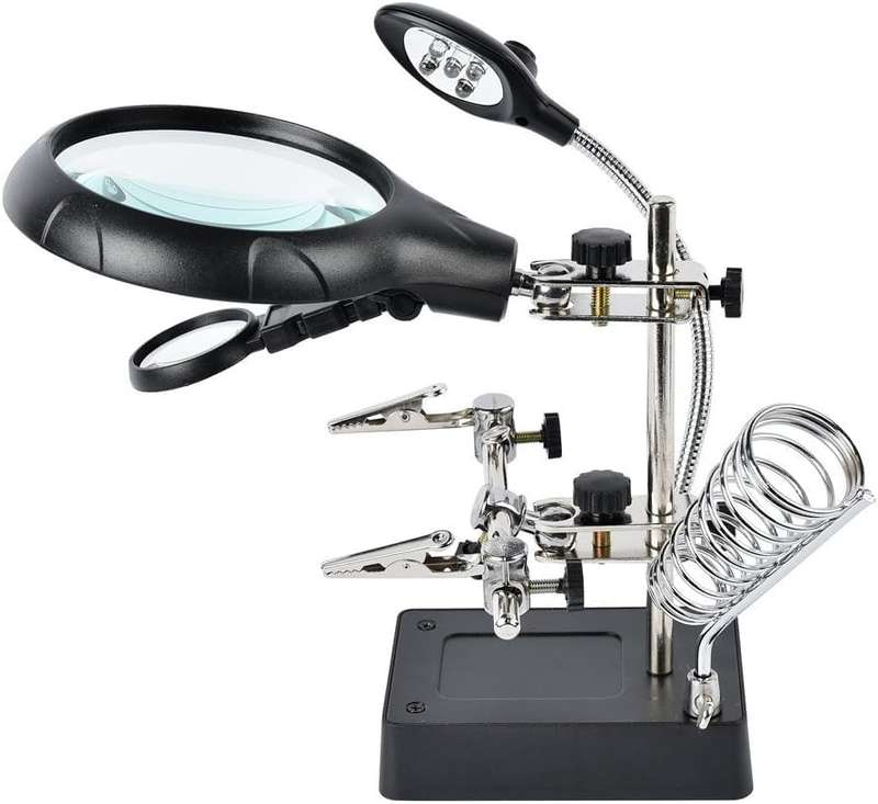 MAGNIFIER WITH AUXILIARY CLIP AND 5 LED LIGHT, AC/DC INTERCHANGEABLE