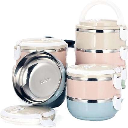 Round 2-layer stainless steel insulated lunch box compartment lunch box lunch box