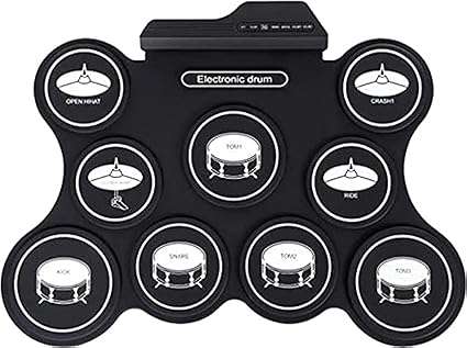 9 Pads Without Speakers Operates Electronic Drums with Aa Batteries & Adapter