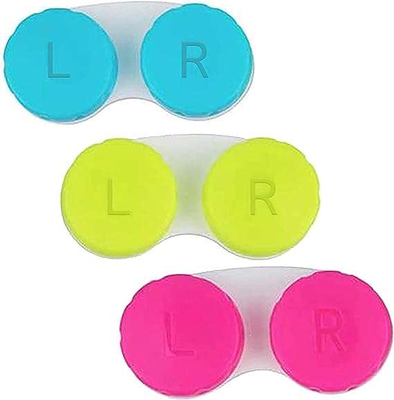 3 x Contact Lens Cases Holder Box Left/Right Eyes (Mix Colours)