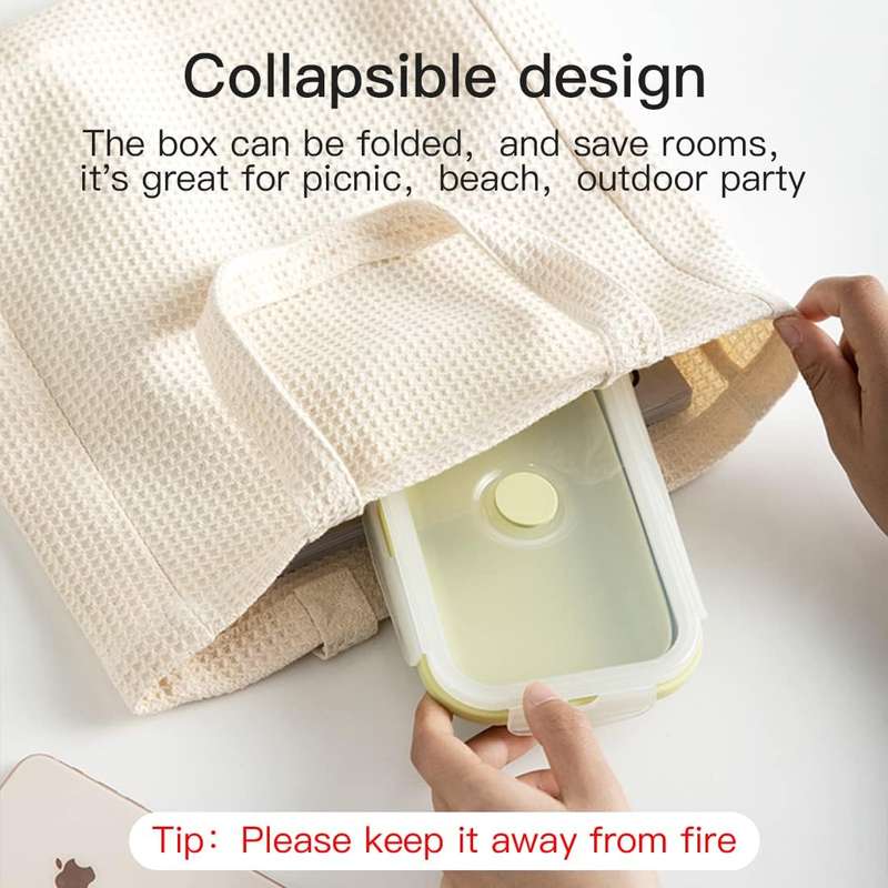 1200ml Collapsible Silicone Lunch Bento Box - Peach, Grey