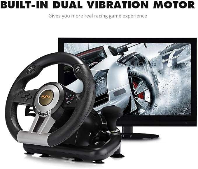 Profession Racing Game Steering Wheel with Brake Pedal for PC, PS3, PS4 and Xbox One