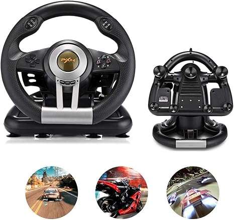 Profession Racing Game Steering Wheel with Brake Pedal for PC, PS3, PS4 and Xbox One