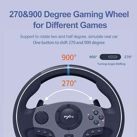 PXN PC Steering Wheel, V9 Universal Usb Car Sim 270/900 Degree Race Steering Wheel with 3-Pedals