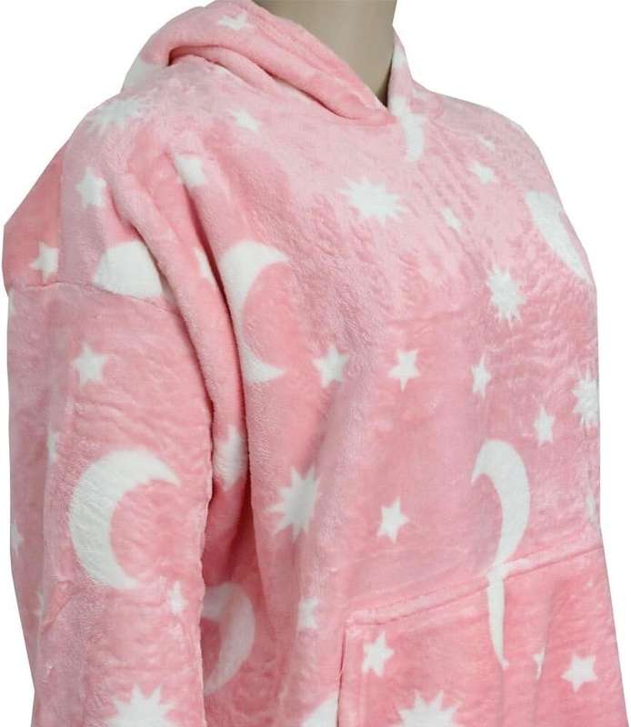 GLOW IN THE DARK STARRY NIGHT LUXURY FLEECE BLANKET HOODIE - PINK
