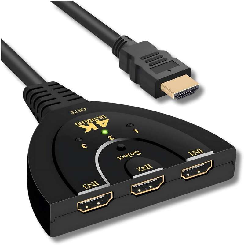 3-IN-1 HDMI Switcher with Selector 4K 60Hz, HDMI with Pigtail HDMI Cable,Supports Full HD 4K 1080P 3