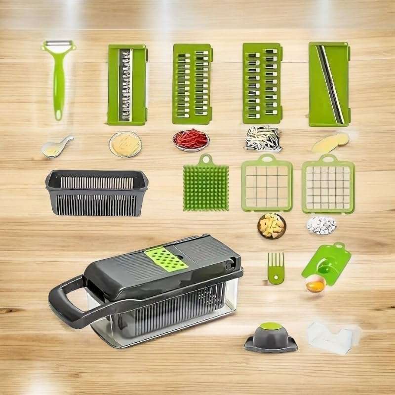 KITCHEN IDEAS HAND OPERATED 16PCS VEGITABLE SLICER, DICER, AND VEGGIE GRATER