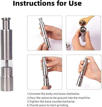Manual Pepper Grinder,Salt Grinder Refillable,Spice Grinder for Black Pepper,Sea Salt and Himalayan