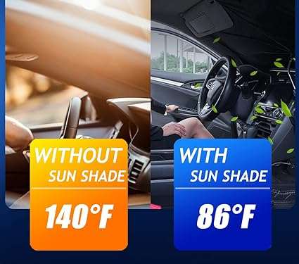 Car Windshield Sun Shade Umbrella (57in. x 31in.), Foldable Car Umbrella Sunshade Cover UV Block Car