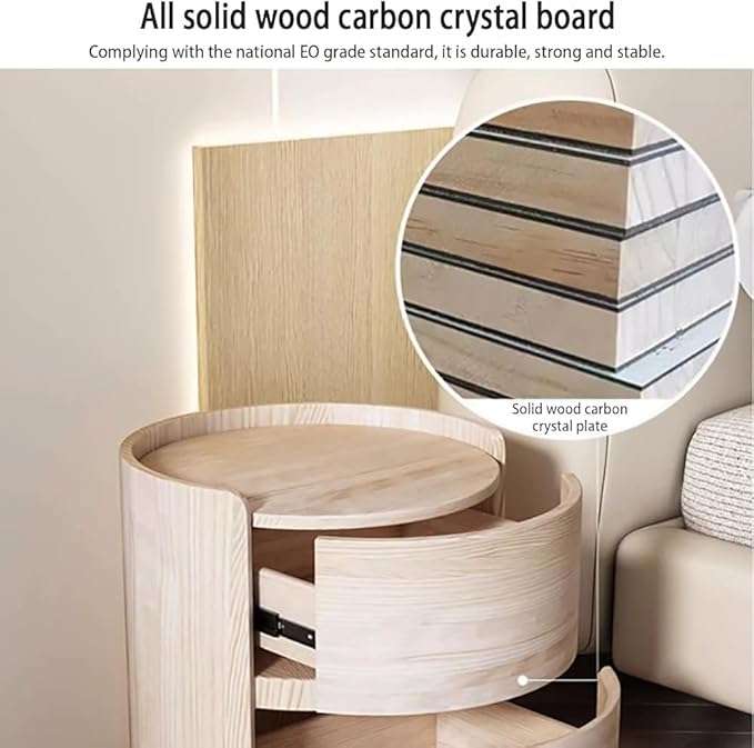 Modern Minimalist White Bedside Table Solid Wood Round Nightstand