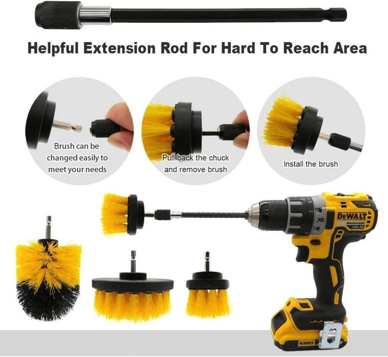 Drill Brush Set with extended Long Attachment (Drill Excluded) - Set of 3