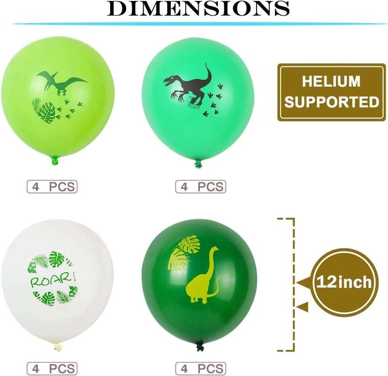16 Pieces 12` Dinosaurs Balloons Dinosaur Latex Balloons for Dinosaur Party Supplies