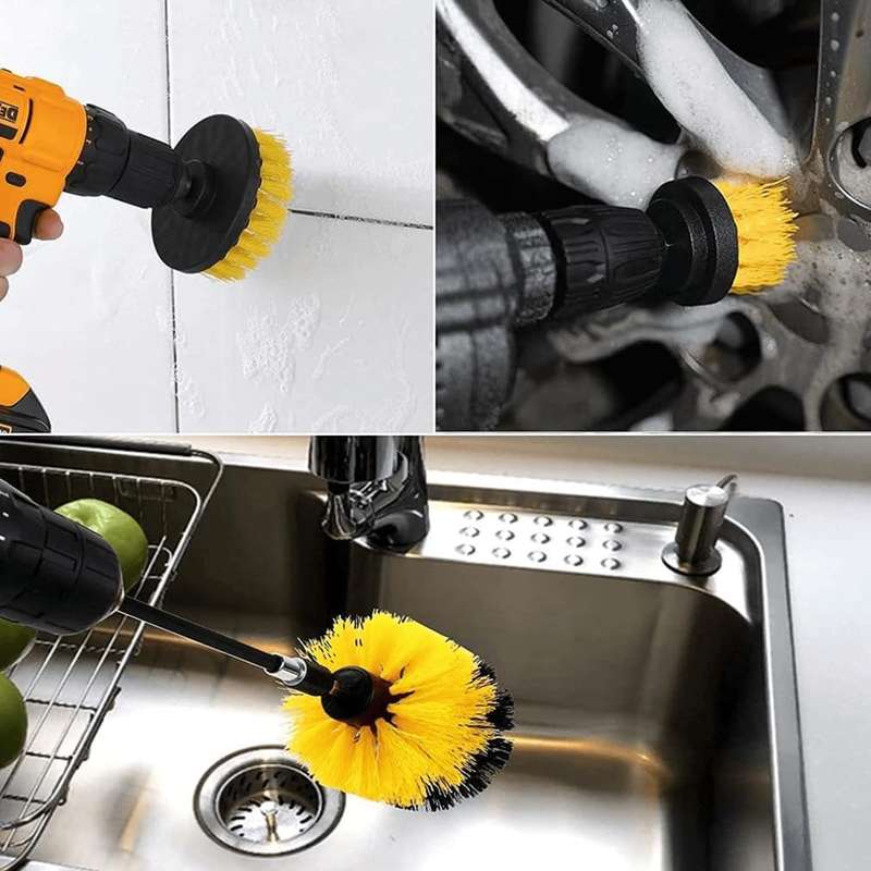 Drill Brush Set with extended Long Attachment (Drill Excluded) - Set of 3