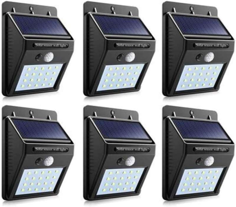 20-LED SOLAR POWERED LED WALL LIGHT with PIR SENSOR + CDS NIGHT SENSOR - SET OF 6