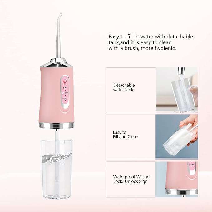 Large Size Portable Dental Floss Rechargeable Cordless 4 Jet Tips 3 Modes IPX7 Waterproof 230ml Remo
