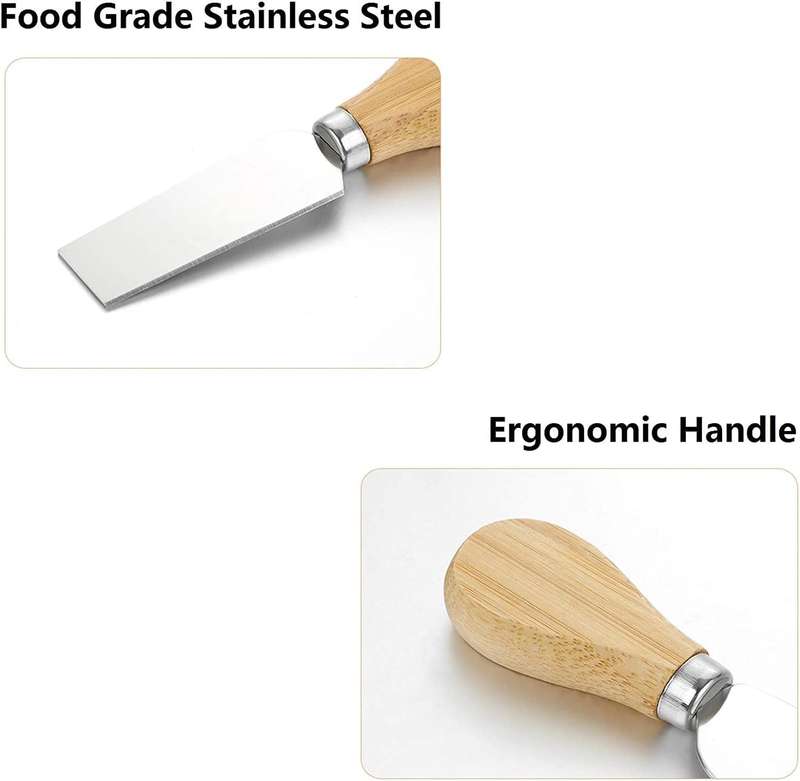 Cheese Knives Set Cutlery for Kitchen with Wooden Handle & Stainless Steel Butter Spatula Fork Spoo