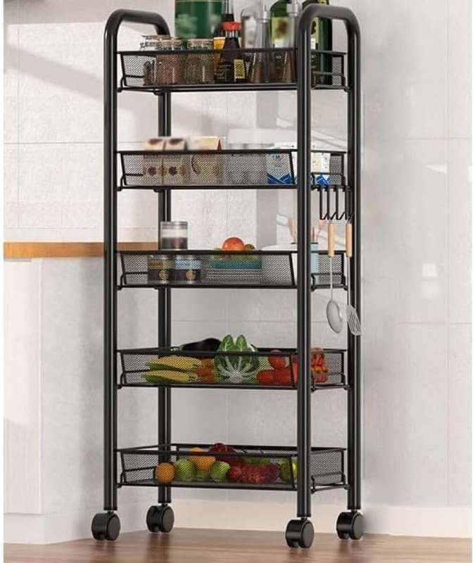 5-layer Portable Rolling Storage Rack on Wheels - 105cm - BLACK
